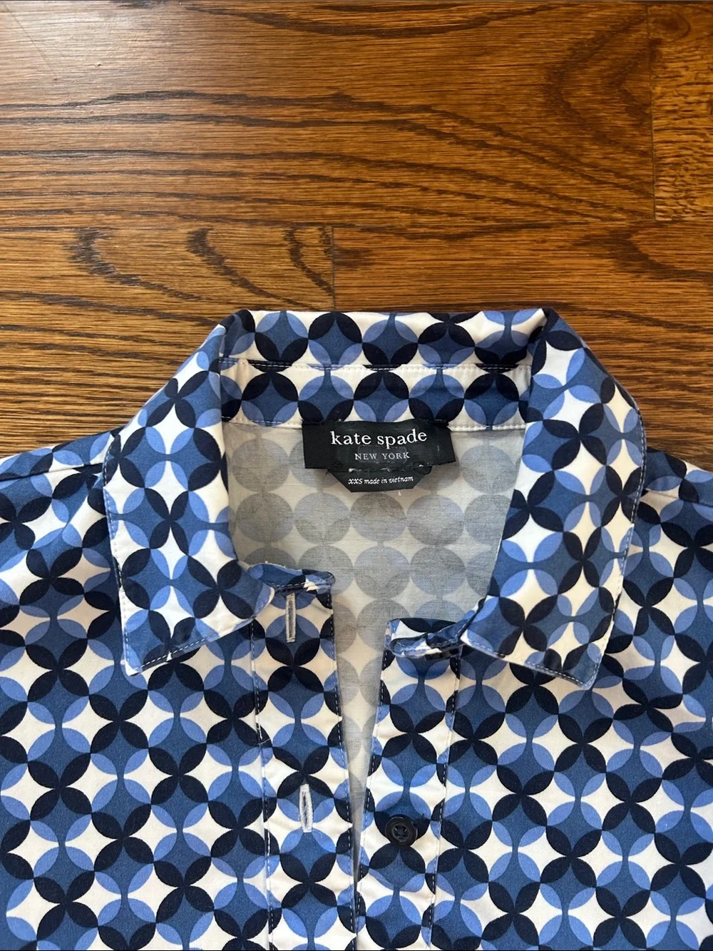 kate spade - patio tile shirtdress mini dress waist cinch puff sleeve size xxs